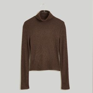 Madewell Turtleneck Long Sleeved Tee in Heathered Dark Coffee Size Medium